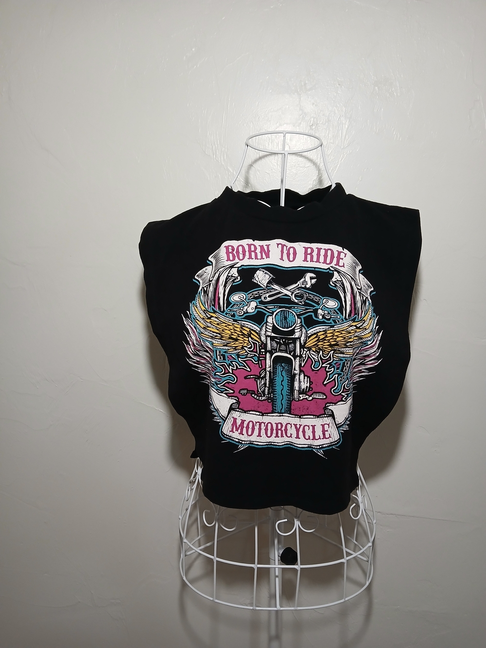 Y2K JNK Women Black Born To Ride Motorcycle Graphic Crop Tee Sz. L